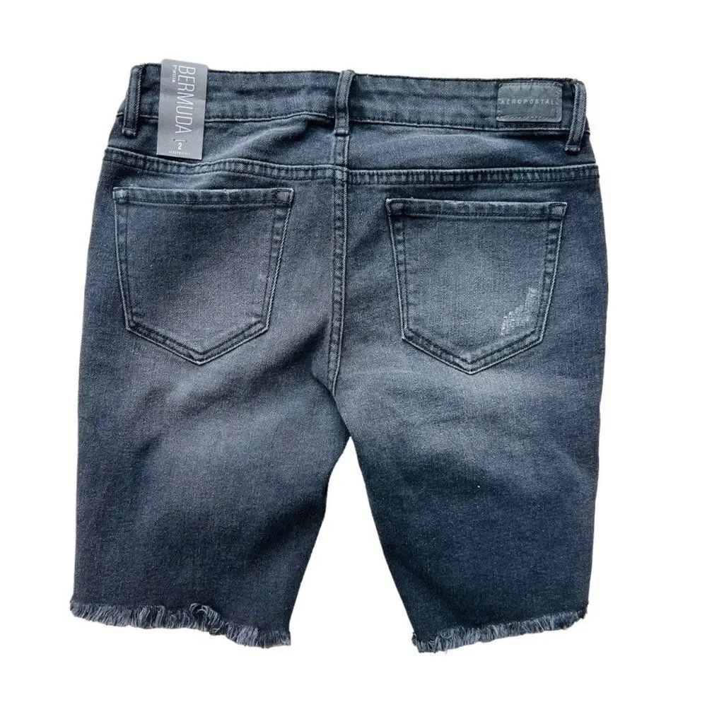 Aeropostale Destroyed Denim Bermuda Shorts‎ Black Wash 4068 Women's 2